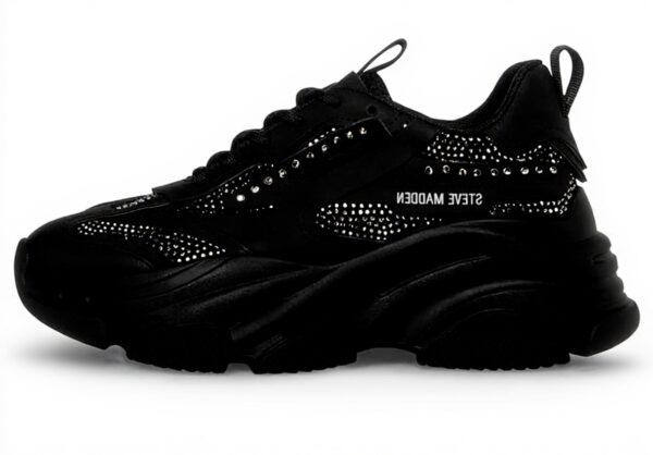Steve Madden Womens Trainers Black Rhinestone Dad Sneaker