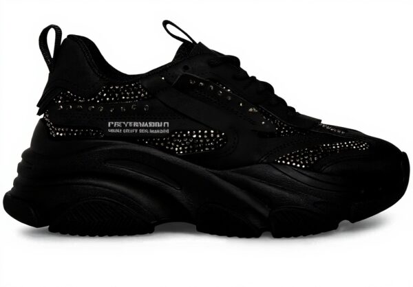 Steve Madden Womens Trainers Black Rhinestone Dad Sneaker