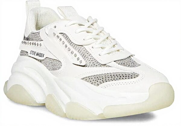 Steve Madden White Rhinestone Trainers Women Dad Sneaker