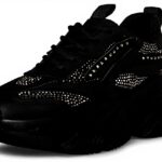 Steve Madden Womens Trainers Black Rhinestone Dad Sneaker