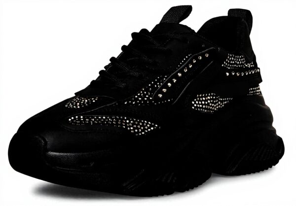 Steve Madden Womens Trainers Black Rhinestone Dad Sneaker