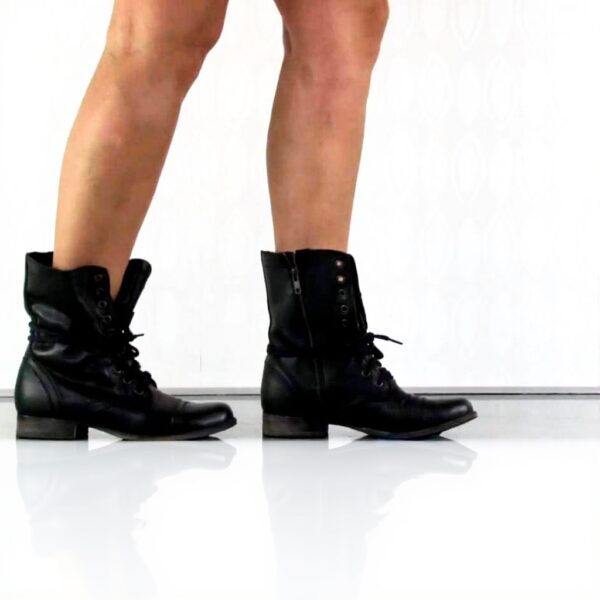 Steve Madden Womens Combat Boots Black Leather Troopa