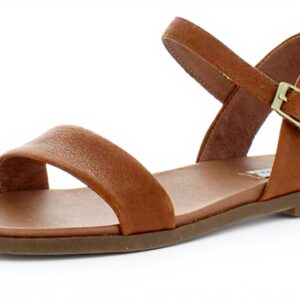 Steve Madden Dina Flat Sandal Tan Leather Womens Fashion