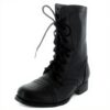Steve Madden Womens Combat Boots Black Leather Troopa