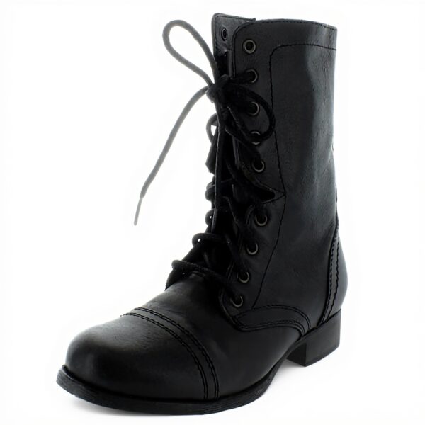 Steve Madden Womens Combat Boots Black Leather Troopa