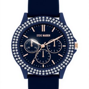 Steve Madden Womens Crystal Watch Navy Rose Gold Pink