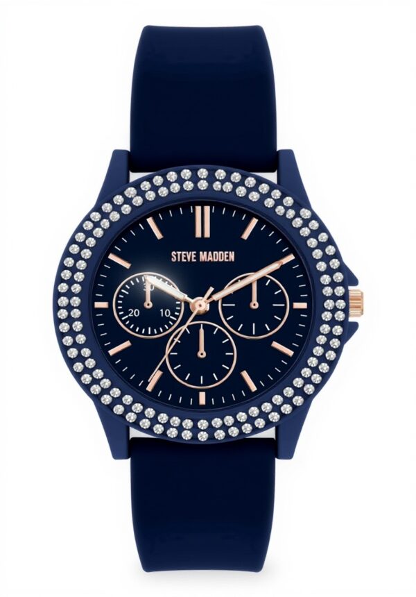 Steve Madden Womens Crystal Watch Navy Rose Gold Pink