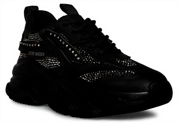 Steve Madden Womens Trainers Black Rhinestone Dad Sneaker