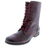 Steve Madden Womens Wine Leather Combat Boots Troopa