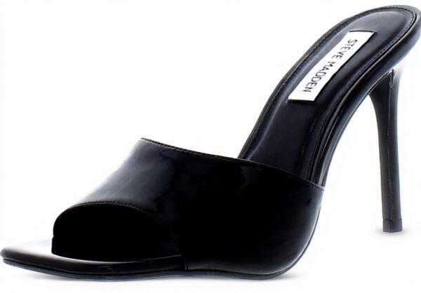 Steve Madden Womens Black Patent Slide Sandal Stiletto Heel