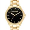 Steve Madden Womens Bracelet Watch Gold Tone Black Dial