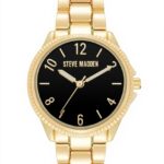 Steve Madden Womens Bracelet Watch Gold Tone Black Dial