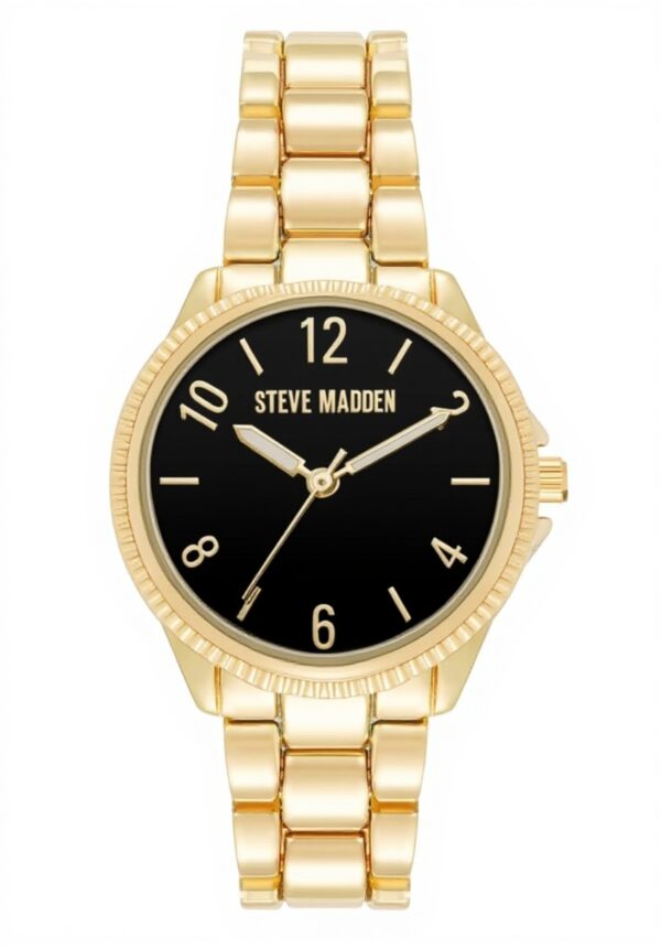 Steve Madden Womens Bracelet Watch Gold Tone Black Dial