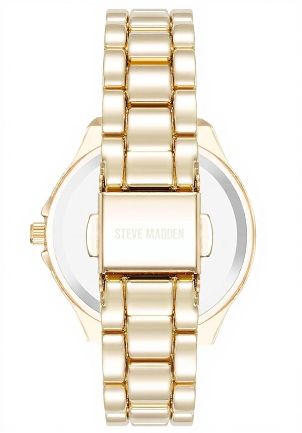 Steve Madden Womens Bracelet Watch Gold Tone Black Dial